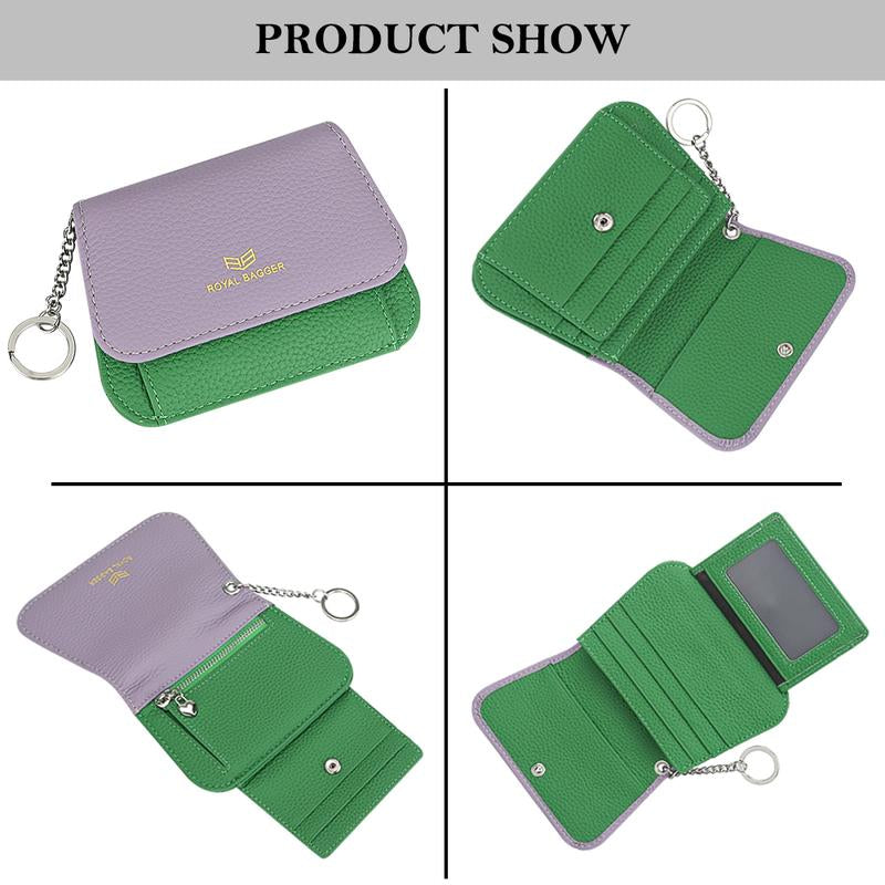 Royal Bagger Multi-Card Slots Short Wallet, Genuine Leather Credit Card Holder, RFID Blocking Card Coin Purse with Keychain 1943