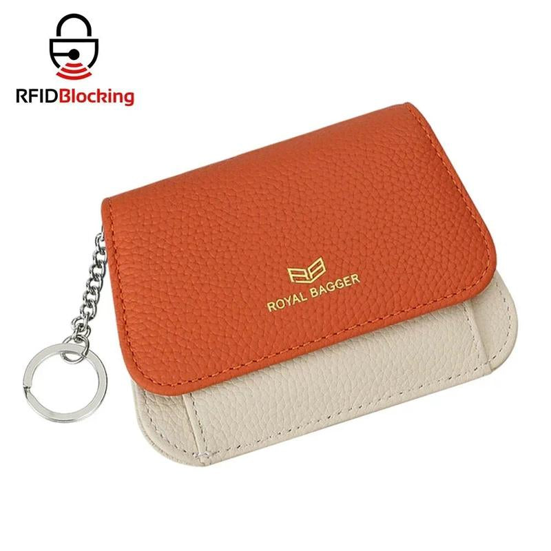 Royal Bagger Multi-Card Slots Short Wallet, Genuine Leather Credit Card Holder, RFID Blocking Card Coin Purse with Keychain 1943