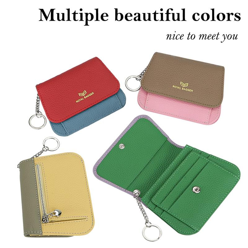 Royal Bagger Multi-Card Slots Short Wallet, Genuine Leather Credit Card Holder, RFID Blocking Card Coin Purse with Keychain 1943