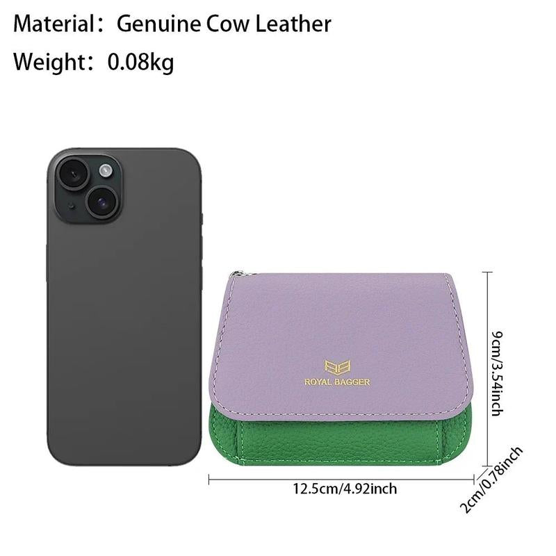 Royal Bagger Multi-Card Slots Short Wallet, Genuine Leather Credit Card Holder, RFID Blocking Card Coin Purse with Keychain 1943