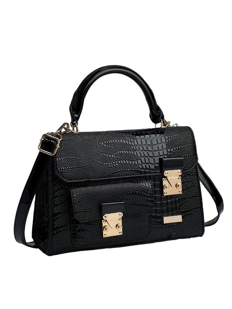 Fashionable Crocodile Embossed Pu Leather Texture Handbag, Simple Plain Buckle Decoration Crossbody Bag, Casual Trendy Versatile High-Quality Daily Commuting Bag