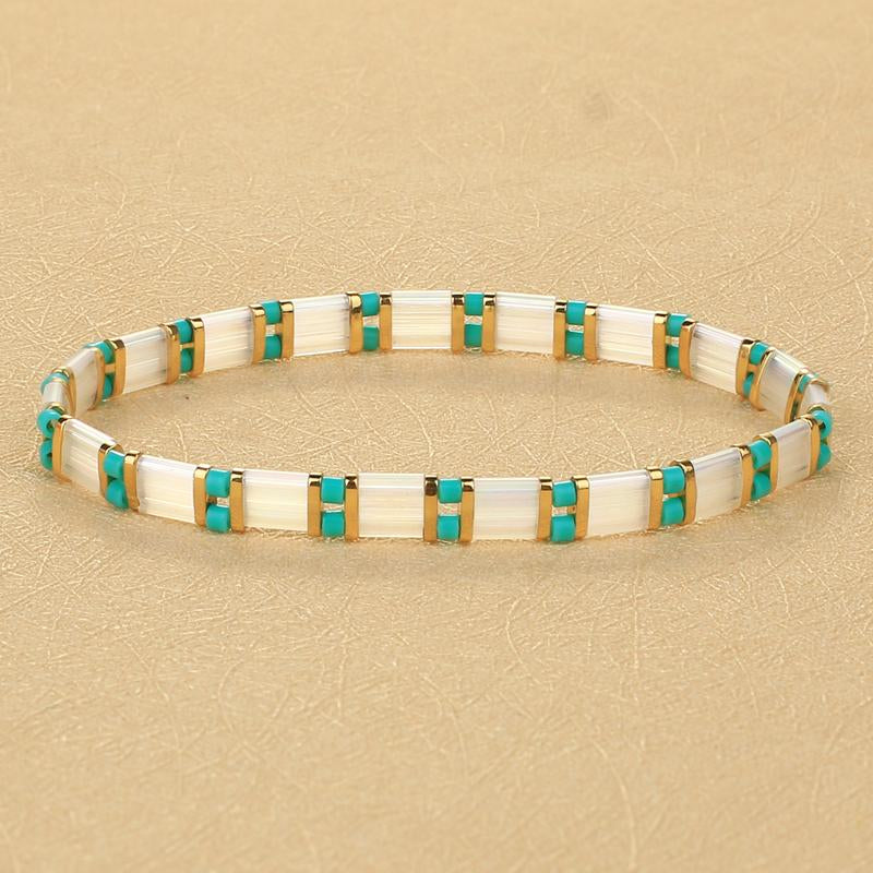KELITCH Bracelets Colorful Miyuki Tila Beads Single Strand Stretchable Bracelets