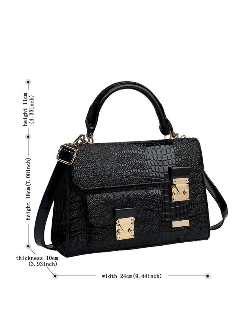 Fashionable Crocodile Embossed Pu Leather Texture Handbag, Simple Plain Buckle Decoration Crossbody Bag, Casual Trendy Versatile High-Quality Daily Commuting Bag