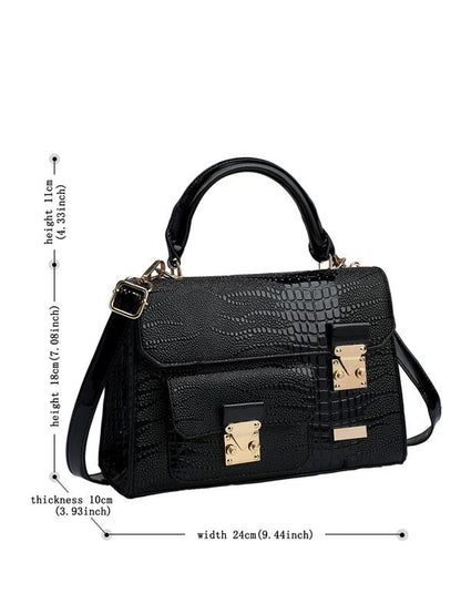 Fashionable Crocodile Embossed Pu Leather Texture Handbag, Simple Plain Buckle Decoration Crossbody Bag, Casual Trendy Versatile High-Quality Daily Commuting Bag