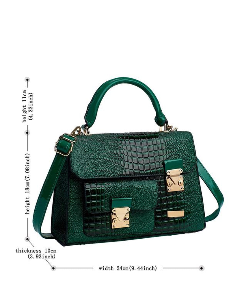 Fashionable Crocodile Embossed Pu Leather Texture Handbag, Simple Plain Buckle Decoration Crossbody Bag, Casual Trendy Versatile High-Quality Daily Commuting Bag