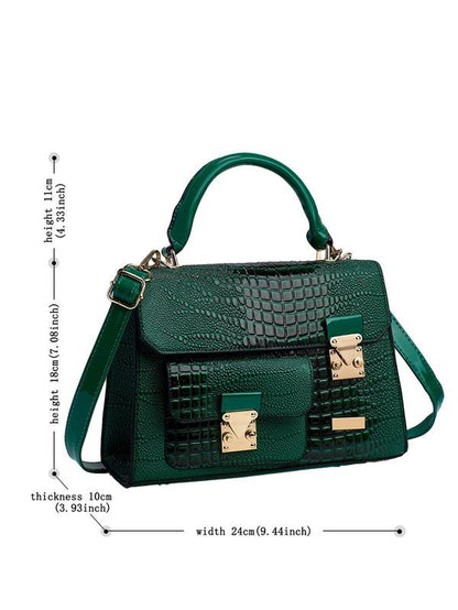 Fashionable Crocodile Embossed Pu Leather Texture Handbag, Simple Plain Buckle Decoration Crossbody Bag, Casual Trendy Versatile High-Quality Daily Commuting Bag