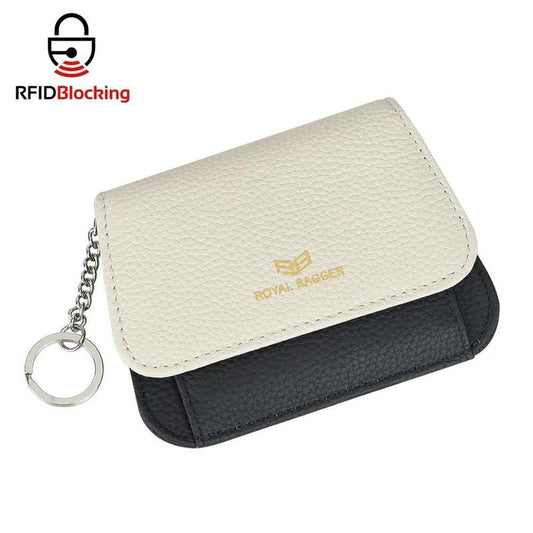 Royal Bagger Multi-Card Slots Short Wallet, Genuine Leather Credit Card Holder, RFID Blocking Card Coin Purse with Keychain 1943