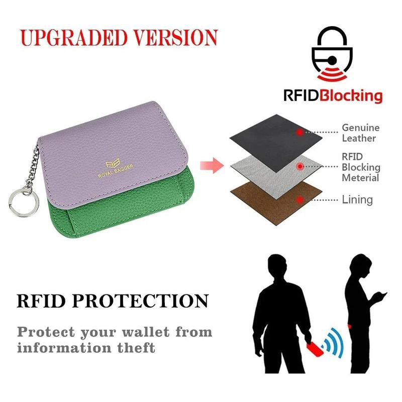 Royal Bagger Multi-Card Slots Short Wallet, Genuine Leather Credit Card Holder, RFID Blocking Card Coin Purse with Keychain 1943