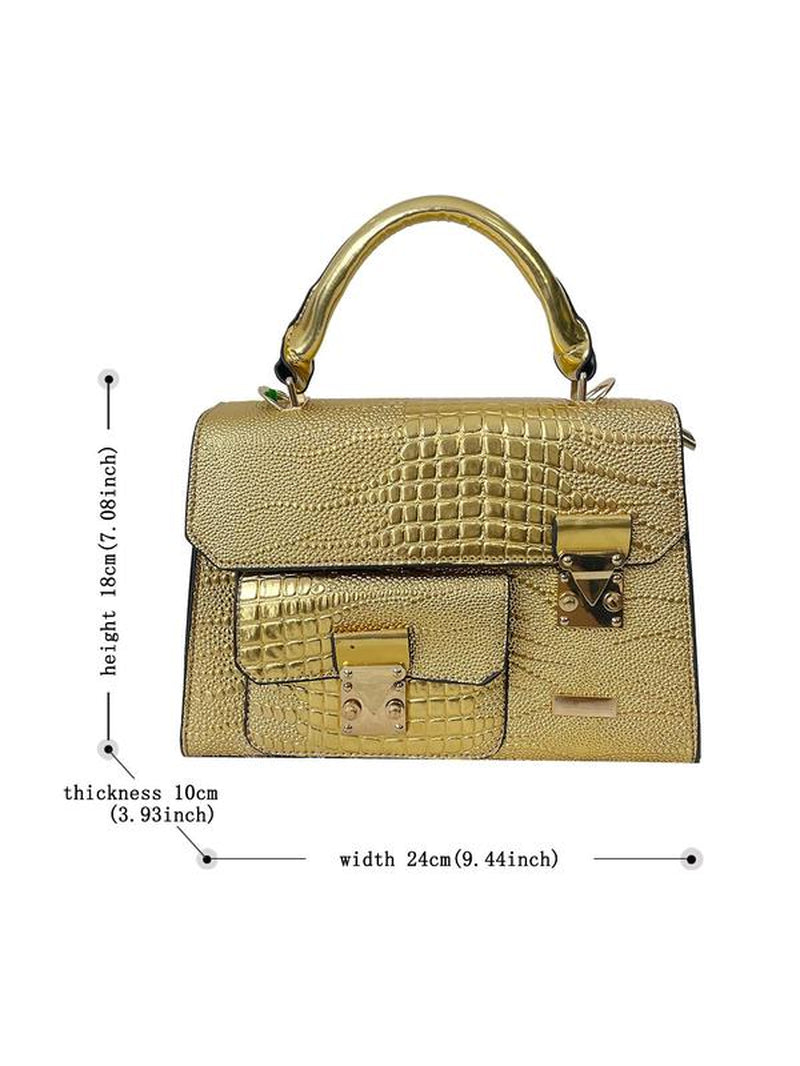 Fashionable Crocodile Embossed Pu Leather Texture Handbag, Simple Plain Buckle Decoration Crossbody Bag, Casual Trendy Versatile High-Quality Daily Commuting Bag