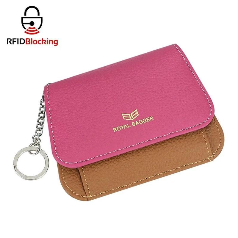 Royal Bagger Multi-Card Slots Short Wallet, Genuine Leather Credit Card Holder, RFID Blocking Card Coin Purse with Keychain 1943