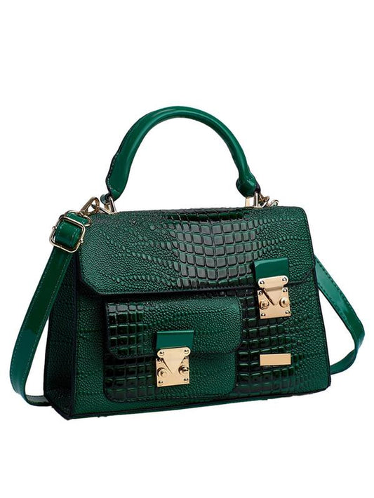 Fashionable Crocodile Embossed Pu Leather Texture Handbag, Simple Plain Buckle Decoration Crossbody Bag, Casual Trendy Versatile High-Quality Daily Commuting Bag