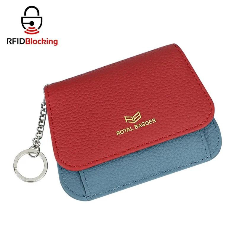 Royal Bagger Multi-Card Slots Short Wallet, Genuine Leather Credit Card Holder, RFID Blocking Card Coin Purse with Keychain 1943