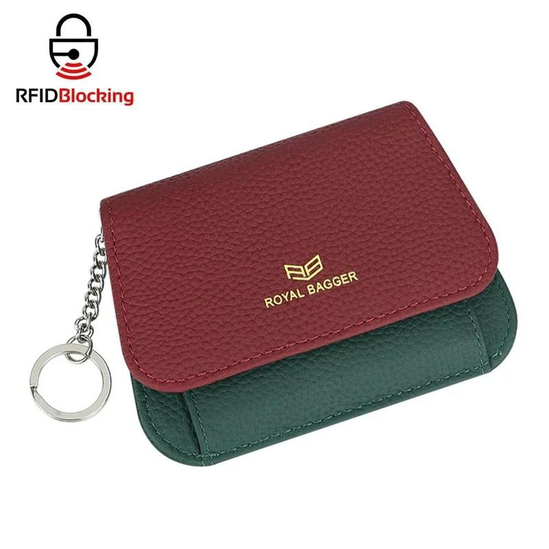 Royal Bagger Multi-Card Slots Short Wallet, Genuine Leather Credit Card Holder, RFID Blocking Card Coin Purse with Keychain 1943