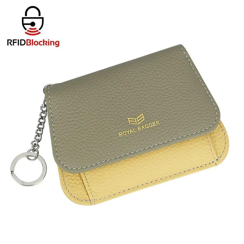Royal Bagger Multi-Card Slots Short Wallet, Genuine Leather Credit Card Holder, RFID Blocking Card Coin Purse with Keychain 1943