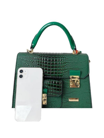 Fashionable Crocodile Embossed Pu Leather Texture Handbag, Simple Plain Buckle Decoration Crossbody Bag, Casual Trendy Versatile High-Quality Daily Commuting Bag