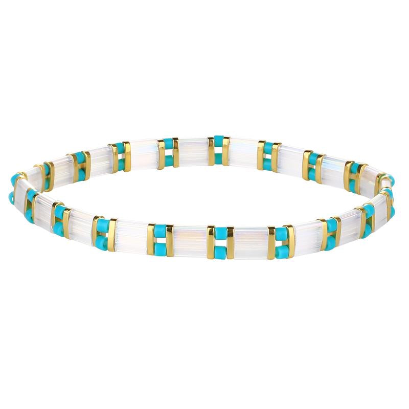 KELITCH Bracelets Colorful Miyuki Tila Beads Single Strand Stretchable Bracelets