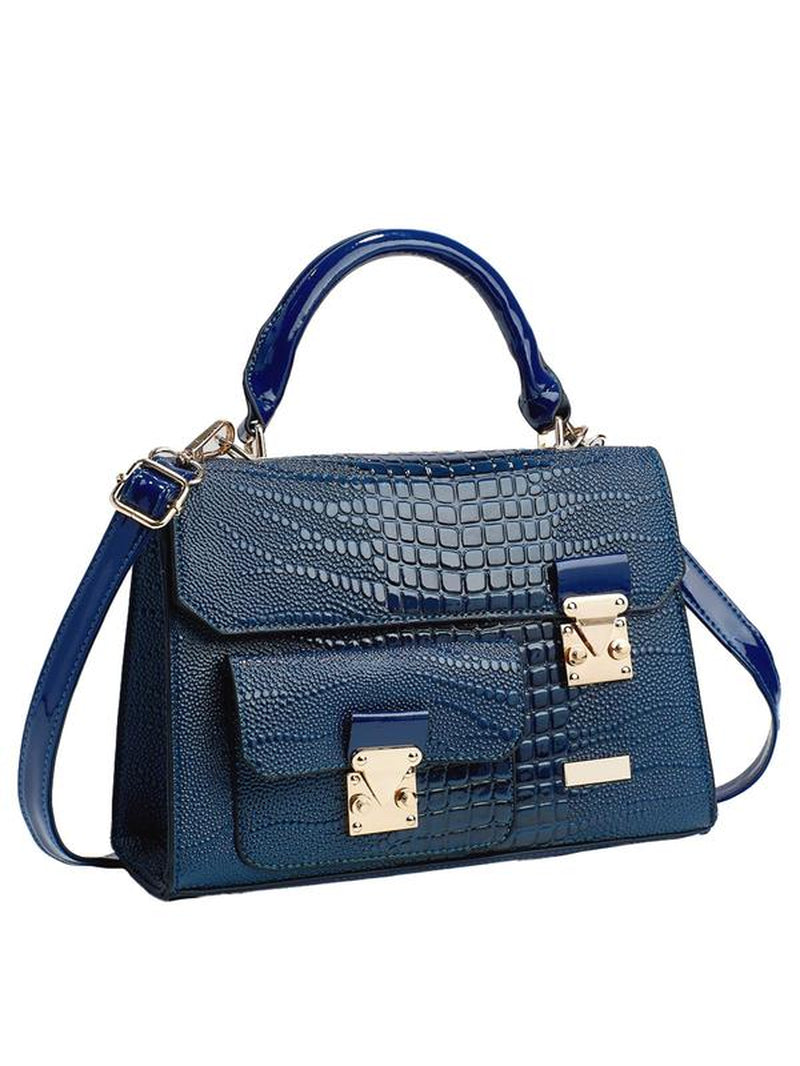 Fashionable Crocodile Embossed Pu Leather Texture Handbag, Simple Plain Buckle Decoration Crossbody Bag, Casual Trendy Versatile High-Quality Daily Commuting Bag