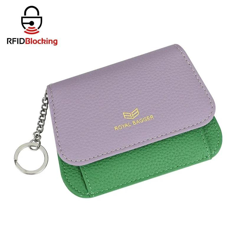 Royal Bagger Multi-Card Slots Short Wallet, Genuine Leather Credit Card Holder, RFID Blocking Card Coin Purse with Keychain 1943