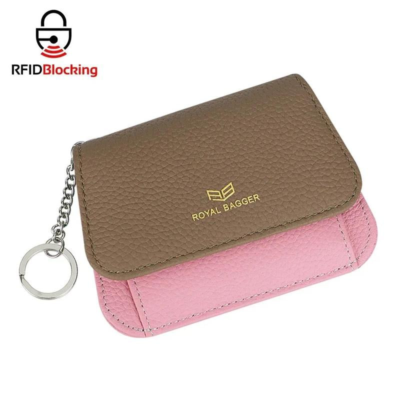 Royal Bagger Multi-Card Slots Short Wallet, Genuine Leather Credit Card Holder, RFID Blocking Card Coin Purse with Keychain 1943