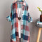Women'S Plaid Print Button Front High Low Hem Shirt, Casual Long Sleeve Midi Collared Blouse for Spring & Fall, Women'S Clothing for Daily Wear