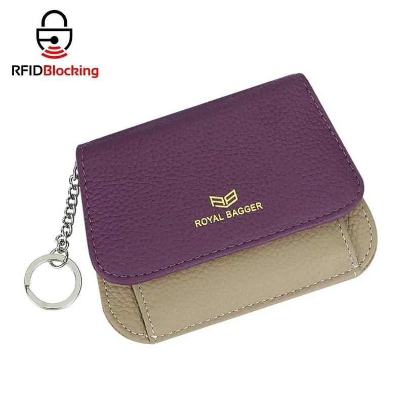 Royal Bagger Multi-Card Slots Short Wallet, Genuine Leather Credit Card Holder, RFID Blocking Card Coin Purse with Keychain 1943