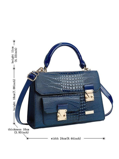 Fashionable Crocodile Embossed Pu Leather Texture Handbag, Simple Plain Buckle Decoration Crossbody Bag, Casual Trendy Versatile High-Quality Daily Commuting Bag